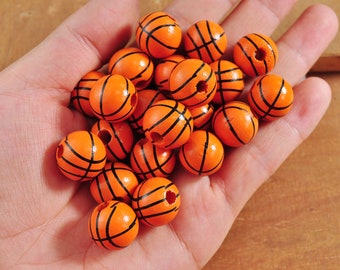 10-50Pcs Basketball Print Wooden Beads, 16mm Round Orange Ball Beads, Natural Wood Beads ，DIY keychain/Bracelet/Earring Jewelry