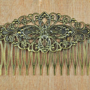 Filigree Hair Comb,5pcs Antique Bronze metal combs,14Teeth Barrette Hair Combs with filigree flower,Hair Accessory,Wedding Hair Comb Blank