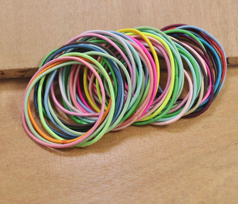 DIY hair elastics,50pcs or 100pcs Elastic Cord,Mixed Color hair elastic cord,hair ties,ponytail holder elastic,pigtail holders 2mm image 1