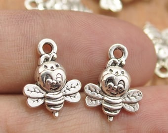 30pcs Bumble Bee Pendentifs Charms, Antique Silver Tone, insecte/Wasp/Bugs/miel/Flying Pendentifs Charms. Grand fournitures bijoux 13 x 12 mm.