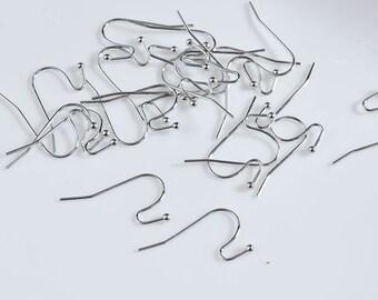10-500Pcs Silver Ball End Ear Wires With 2mm Ball, 18K Hook Earwire,fishhook earwire,Silver Ear hook,Jewellery Findings,22x12mm