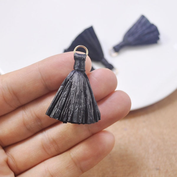 10Pcs Tassel Pendant, Black raffia tassel With Gold Ring, Tassels for Necklaces, Earring Tassels, Handmade Tassel Supplier-40mm-L2#