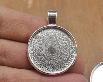 25pcs Silver Round Pendant Trays - 1inch 25mm Blank Necklace Pendants,Cabochon Tray,Pendant Blanks Supply