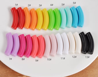 13 Colors,8mm Skinny Colorful Acrylic Tube Beads,Bamboo beads，6Pcs/30Pcs Curved Tube Beads ,beads for Bangle Bracelet Making,32x8mm