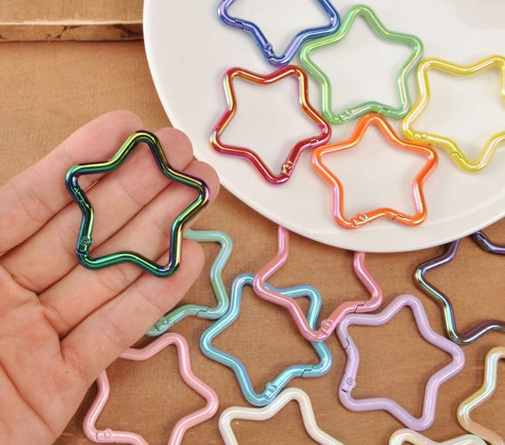 High quality，1-50pcs AB Colorful Star Shaped Carabiner Spring Belt Clip Key Chain Clip,1.9” Metal Hook Carabiner Star Keychain Backpack Clip