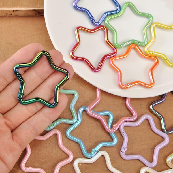 Mosquetón de estrella de colores AB de alta calidad, 1-50 piezas, clip para cinturón, llavero, gancho de metal de 1,9", mosquetón, llavero con estrella, clip para mochila