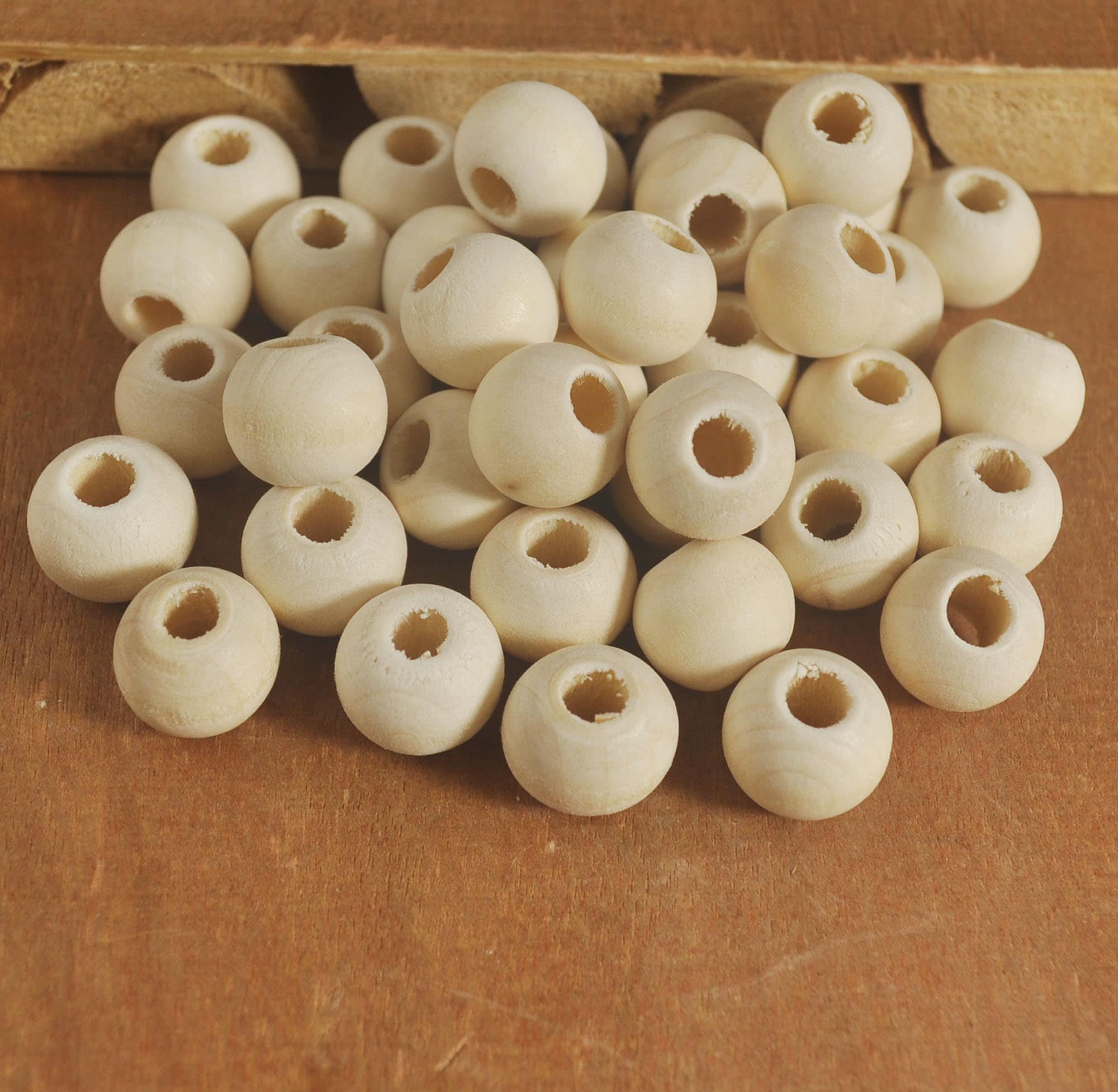 50pcs Handcraft 12mm Round Unfinished Wood Wooden Beads DIY Crafts Supplies