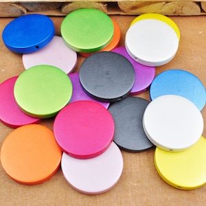 30mm Colorful Flat Round Coin Wood Beads,10 Colors,Dyed Round beads,Loose Beads Wholesale Lot for Jewelry Earring Making DIY Craft Woodcraft