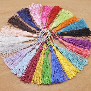 Wholesale 50 or 100PC mixde tassels,silky Mini Tassels,Silk Tassel,Satin Tassel,tassel charms,Tassel supply(about 3.0 inch plus 2 inch cord)