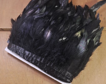 Black Feather Trim - Rooster Feather Fringe Trims,Feather Fringe Craft Trim Sewing Costume Millinery Collar Jewellery,10-15CM