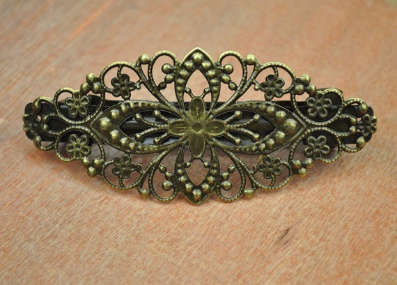 Handmade French Barrette Antique Bronze Hair Clip,5pcs Bronze filigree flower French Barrettes Clips,filigree metal clips 78x35mm
