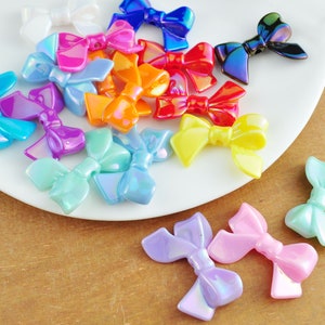 10-100Pcs AB Colored Bow Beads,13 Colors Acrylic Bow Beads, Vertical Hole Bow Beads, Jewelry Beads 24x33mm