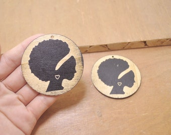 6 Flat Round Wooden Earrings Pendant,African Black Girl  wood earring,Laser Engraving earring,DIY Wooden Earrings,Ethnic Jewelry-60mm-FF94#