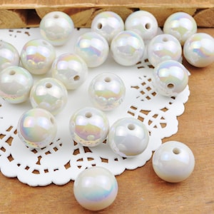 10pcs/lot 16mm White AB Round Beads, Iridescent Acrylic Gumball Beads, Round Spacer Beads,Bubblegum Beads,Plastic Round Bead,Jewelry beads