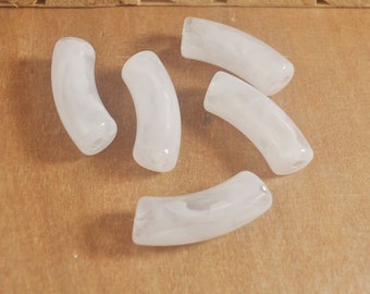 White Marbled Acrylic Tube Beads,Bamboo beads，6Pcs/30Pcs Curved Tube Beads ,beads for Bangle Bracelet Making,35x12mm