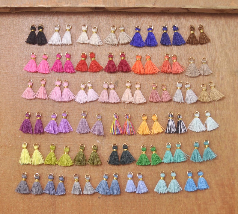 43 Color Tassel,20Pcs 10mm Mini Cotton Tassels,Teeny Tiny Tassel with gold jumpring,Handmade Earring Tassels,Short Tassels,thread tassel. image 3