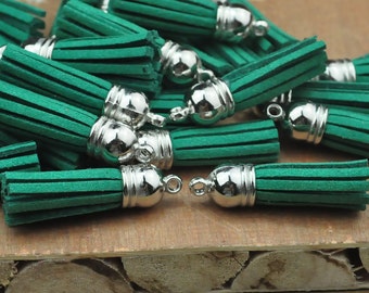 Fringe Tassel Pendant--50pcs of grass green Colors Imitation Leather Tassel with Silver Caps Bag Charms Pendant 38x10mm F2EL20