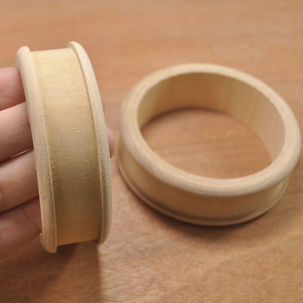5pcs bracelet en bois rond bracelet en bois naturel non fini 72mm (diamètre intérieur) pour votre pendentif en bois fait à la main, largeur: 25mm