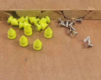 50pcs 8x12mm Yellow Spikes and Studs for Leather Clothing, Screwback Metal Spike Studs for Leather Craft, Punk Spikes for Clothing