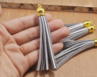 10PCS 86mm Silver Suede Tassel Gold Plastics Caps Leather Charms Faux Suede Leather Tassels charms pendant