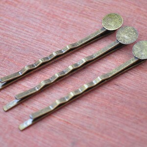 Antique Bronze Bobby Pin Blanks,50pcs antique bronze metal hair clips with 8mm Round Pad,DIY Jewelry Making 55mm. image 2
