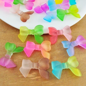 10-100Pcs Matte Two Color Bow Beads,7 Colors Acrylic Bow Beads, Vertical Hole Bow Beads, Jewelry Beads 24x33mm