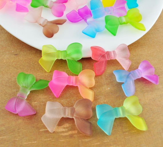 10-100pcs Matte Two Color Bow Beads,7 Colors Acrylic Bow Beads, Vertical  Hole Bow Beads, Jewelry Beads 24x33mm 