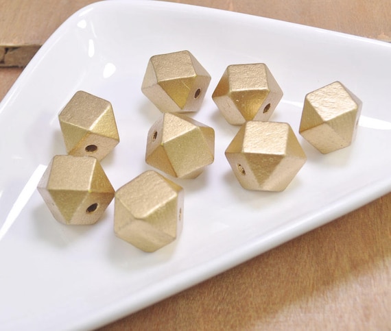 14 Hedron Geometric Figure Wood Beads,50pcs 20mm Gold Geometric Faceted  Cube Wooden Beads,wood Beads for Crafts Jewelry FF3795 