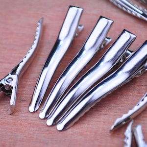 50PC Alligator Clips with Teeth,Hair Bows Clips - Silver Toned, Barrettes, Silver Hair Clips, Silver Alligator Clips 44mm
