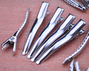 100 stuks krokodillenklemmen met tanden, haarelastiekjes - zilverkleurig, haarspeldjes, zilveren haarspeldjes, zilveren krokodillenklemmen 44 mm
