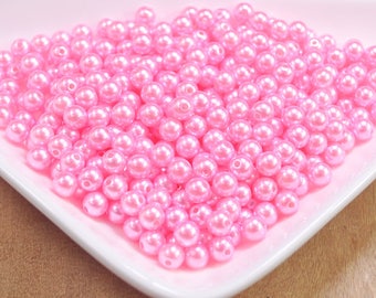 100pcs 8mm Plastic beads, pink beads, faux pearl, round ball beads, jewelry beads necklace/bracelet beads