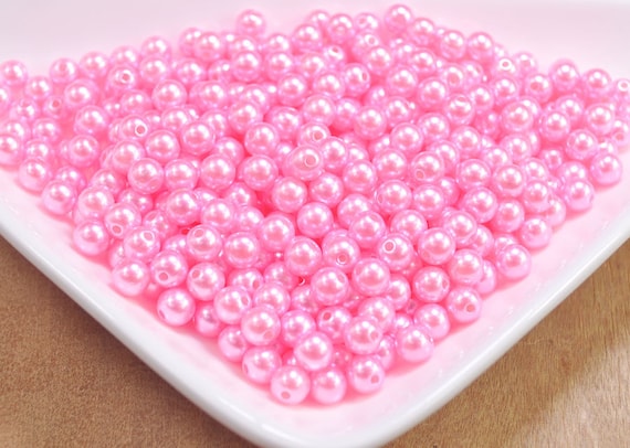 100pcs 8mm Plastic Beads, Pink Beads, Faux Pearl, Round Ball Beads