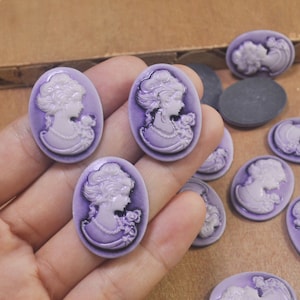 Large Vintage Purple Cameo,10-100 Oval Flatback Resin Beauty Head Lady Cameo Charm Finding,Phone Decoration Kit,DIY Accessory Jewelry Making