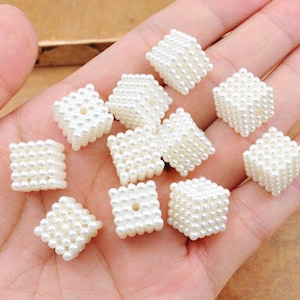 ABS White Squares，100pcs 12mm Plastic Acrylic Square Beads , White Pearly Pearl Square Shape Beads DIY Jewelry Supplies