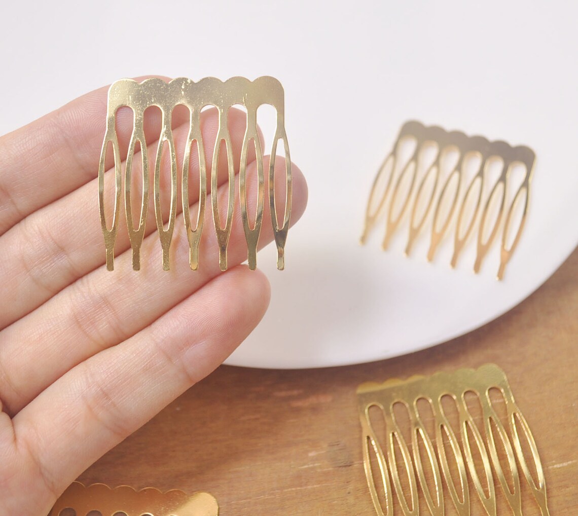 50pcs 8 Teeth Gold Metal Hair Combs Gold Plated Comb Etsy