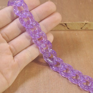 Purple Glitter Plastic Chain,27.5“ Chunky chain links,Transparent Plastic Open chain link,Curb chain links,Acrylic Chains for Jewelry Making