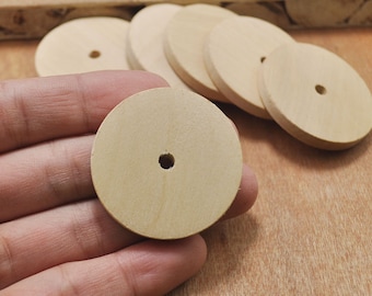 20pcs 40mm Flat Round Natural Wooden Bead Flat Cylinder Unfinished Round Wood Bead Center Hole