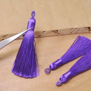 5Pcs lila seidig Quasten mit Schleife, Boho, handgemachte Quasten, Kette Armband Quasten, Seide Quasten für Schmuckherstellung Versorgung - 75mm