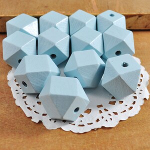 100Pcs Geometric Natural Wood Beads,Sky Color, Polygonal 20mm Hand painted Beads, hexagon wooden beads,jewelry wood bead supply
