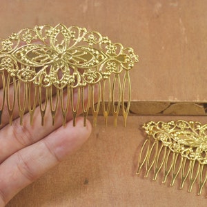14Teeth Hair Comb Supply,5Pcs,10Pcs,20Pcs,Wholesale Gold Plated Filigree hair comb Setting, Nickel Free Lead Free