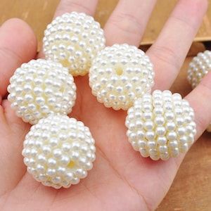 ABS White Rounds，30/100pcs 28mm Plastic Acrylic Round Beads , White Pearly Pearl Ball Beads DIY Jewelry Supplies