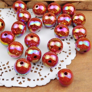 10pcs/lot 16mm Deep red AB Round Beads, Iridescent Acrylic Gumball Beads, Round Spacer Beads,Bubblegum Beads,Plastic Round Bead，Jewelry