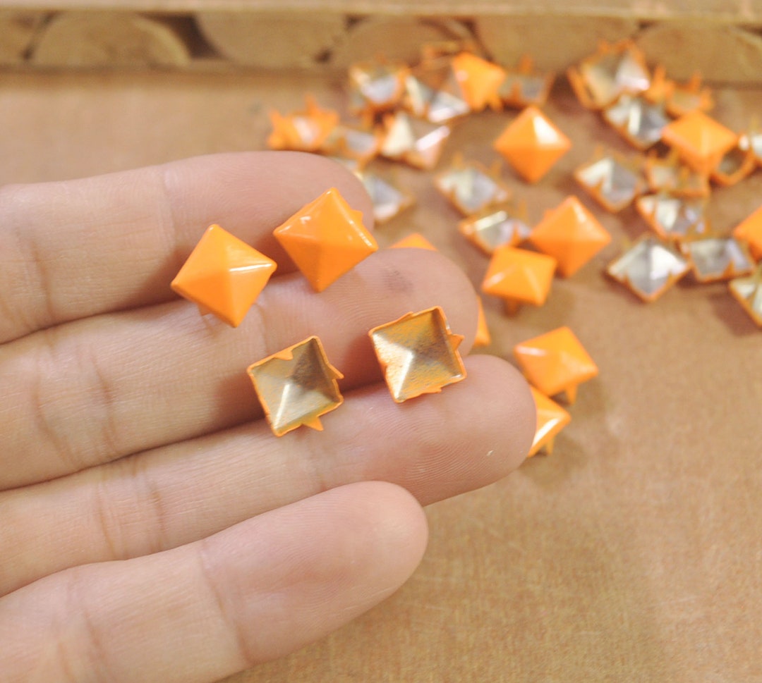 Metal Studs,50/100 Bright Yellow Square Metal Pyramid Studs for Clothing  Shoes Bags Purses Leathercraft Decoration,DIY 9x9mm