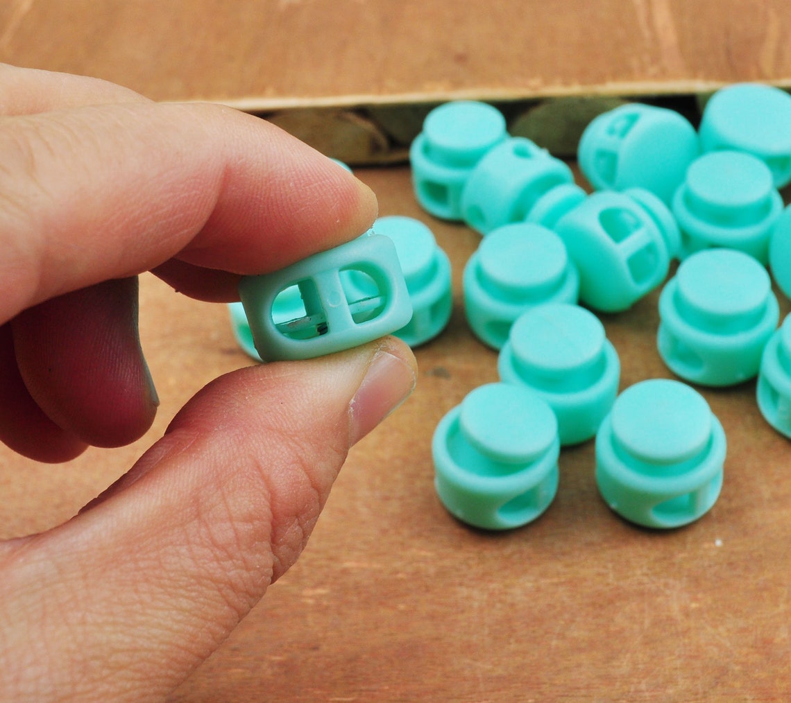 10 Plastic Toggle Cord Lock,aqua Spring Button Toggles,double Hole ...