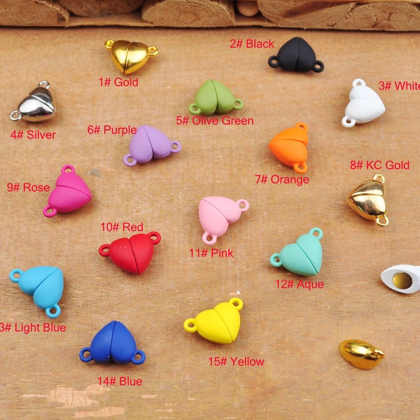 20sets Colorful Heart Tibetan Style Magnetic Clasps, Beads Charms,End Caps for DIY Couple Bracelet Necklace Making Jewelry