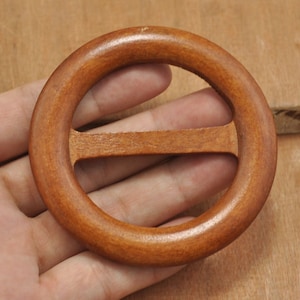 Fibbia in legno, 2 pezzi da 75 mm, fibbia in legno rotonda, chiusura per cintura in legno, finitura marrone, accessorio in legno naturale