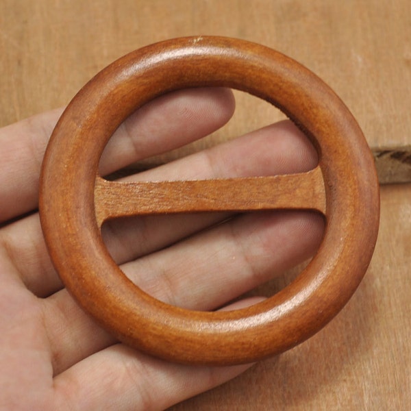 Wood Buckle,2pcs 75mm Huge Wood Buckle Round Wooden Belt Fastener Brown Finished Natural Wood Accessory
