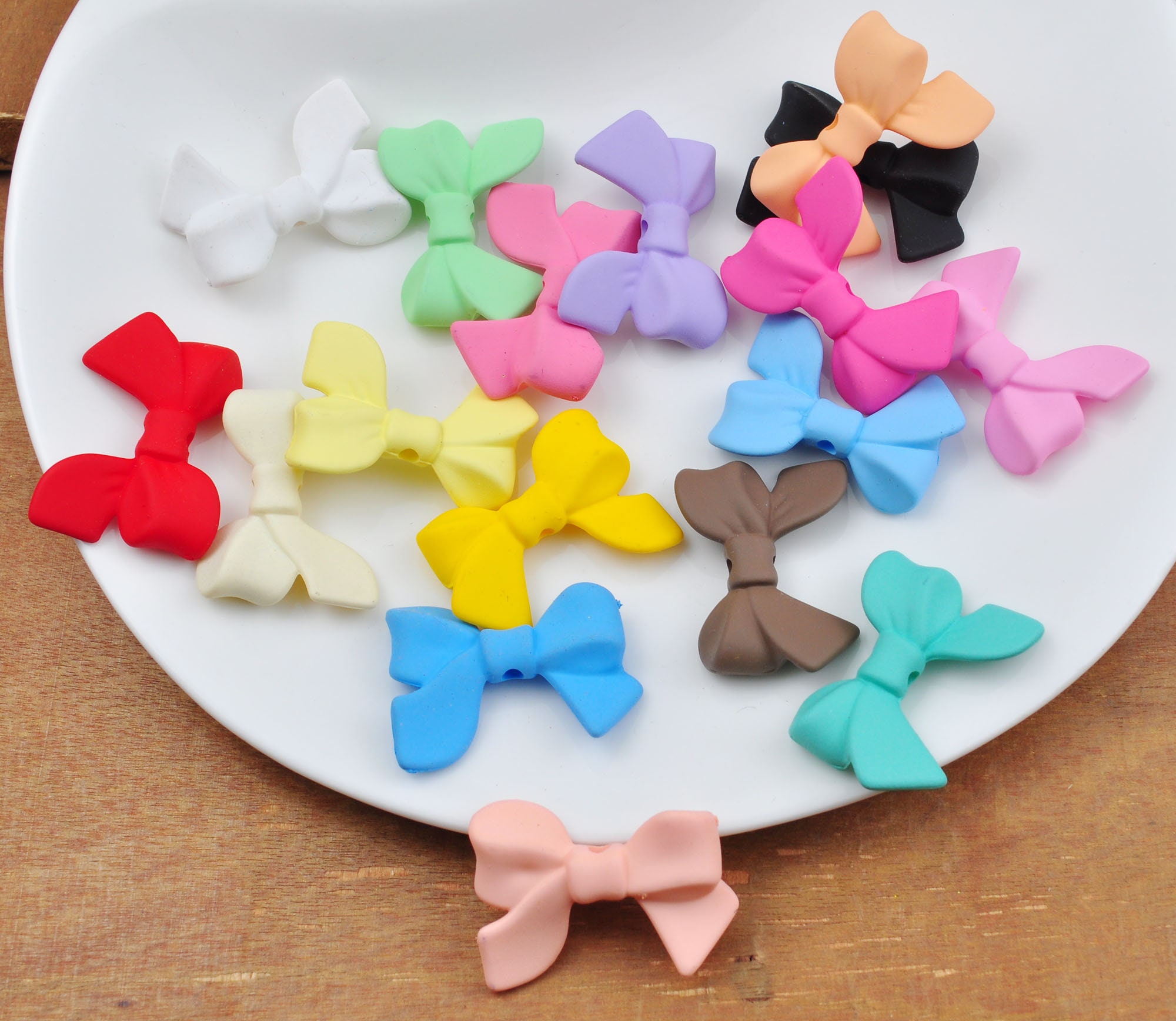 10-100pcs Transparent Two Color Bow Beads,11 Colors Acrylic Bow Beads,  Vertical Hole Bow Beads, Jewelry Beads 24x33mm 