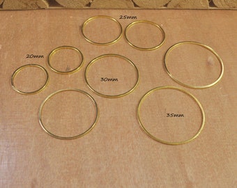 100pcs 20mm 25mm 30mm 35mm 40mm Gold Plated Circle Rings,Flat Round Brass Tube Circles Supplies, Connectors, Geometric jewelry Supplies