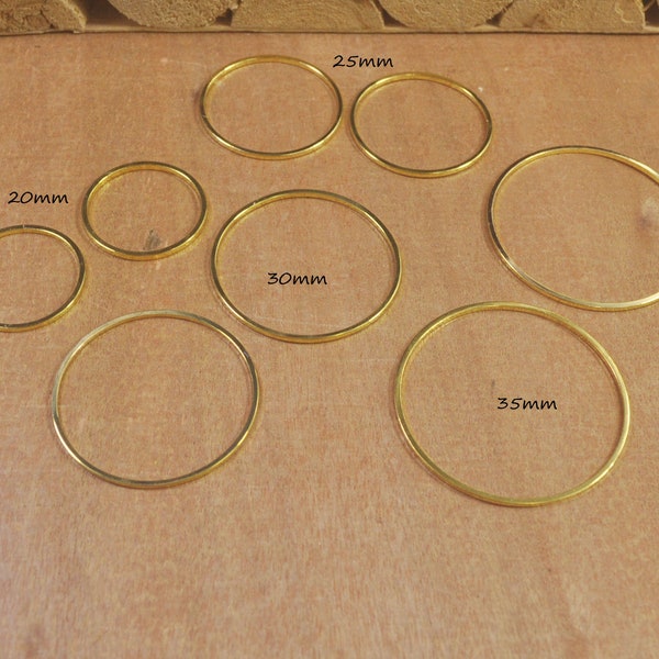 100pcs 20mm 25mm 30mm 35mm 40mm Gold Plated Circle Rings,Flat Round Brass Tube Circles Supplies, Connectors, Geometric jewelry Supplies
